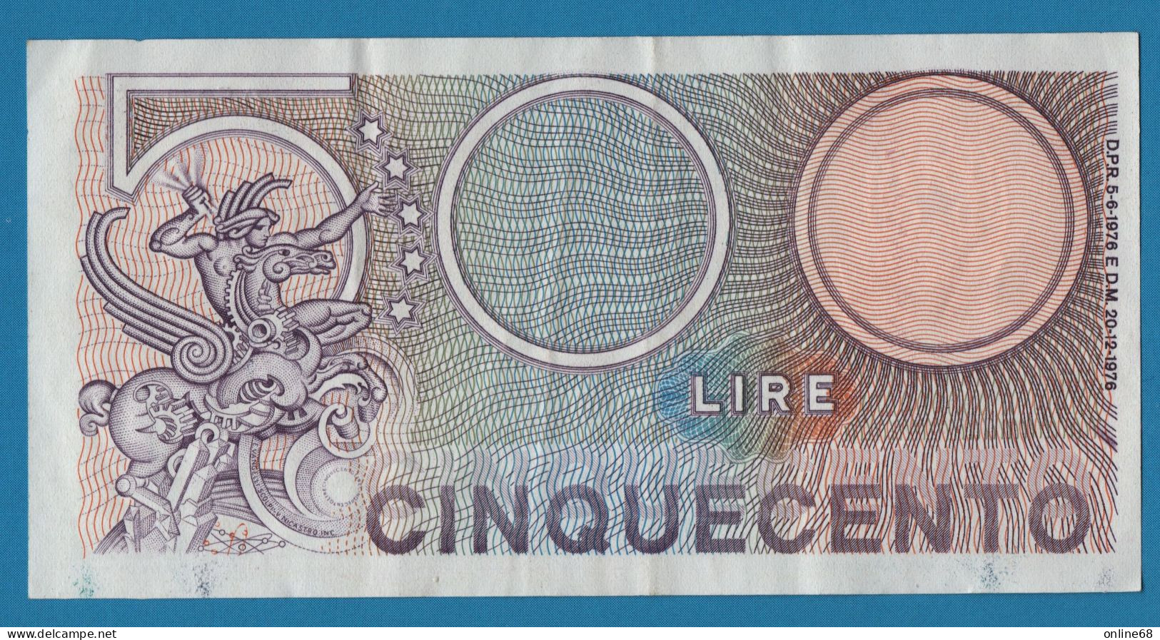 ITALIA 500 LIRE 20.12.1976 # Q20 051415 P# 95 Mercury - 500 Liras