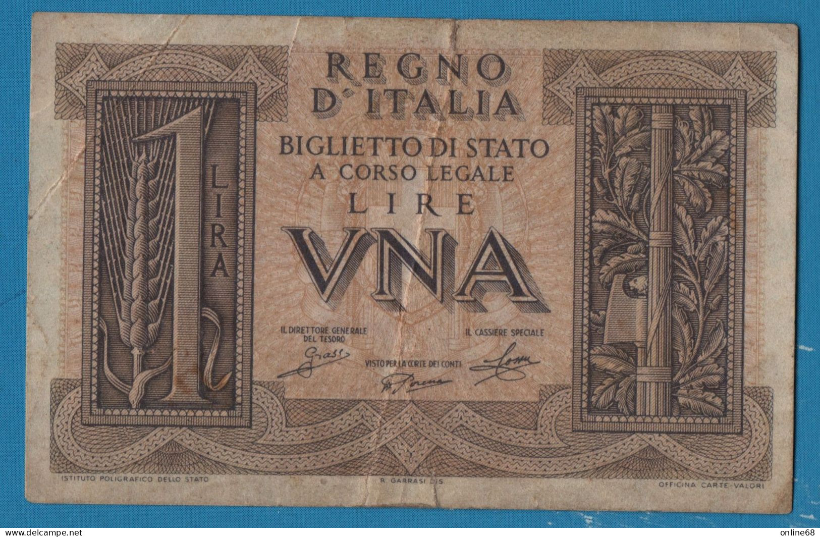 ITALIA 1 LIRE 14.11.1939 # 287 374745 P# 26 Caesar Augustus - Andere & Zonder Classificatie