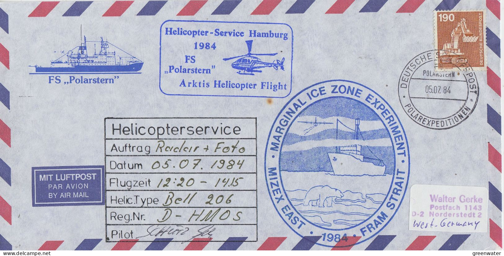 Germany Mizex Project 1984  Heli Flight Polarstern "Radar + Photo"  05.07.1984 (MZ152) - Vols Polaires