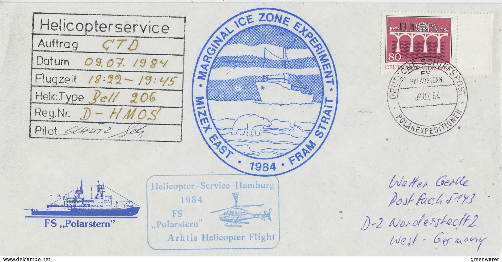 Germany Mizex Project 1984  Heli Flight Polarstern "C.T.D."  09.07.1984 (MZ152C) - Vols Polaires