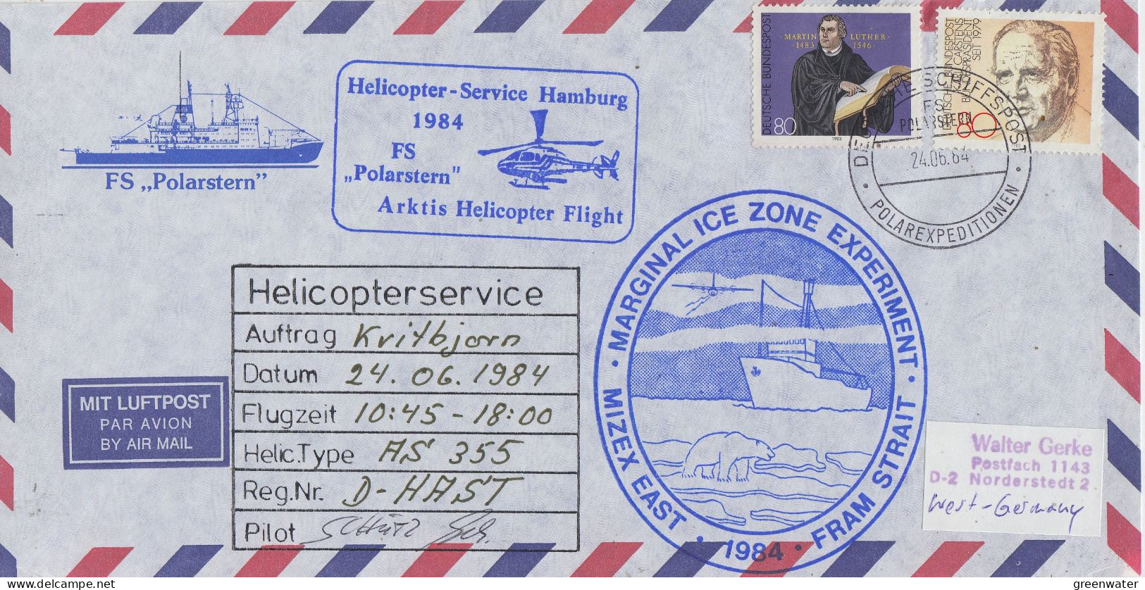 Germany Mizex Project 1984  Heli Flight From Polarstern To Kvitbjorn  24.06.1984 (MZ153) - Vuelos Polares