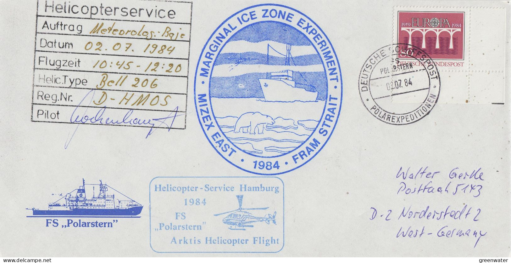 Germany Mizex Project 1984  Heli Flight Polarstern "Meteorogoly" 02.07.1984 (MZ153B) - Vuelos Polares