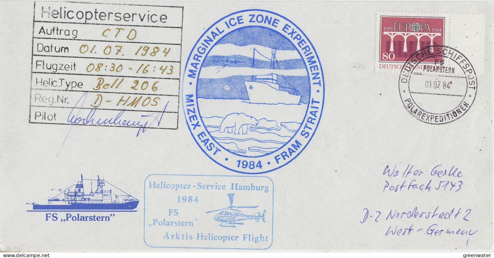 Germany Mizex Project 1984  Heli Flight Polarstern "C.T.D." 01.07.1984 (MZ153C) - Vols Polaires