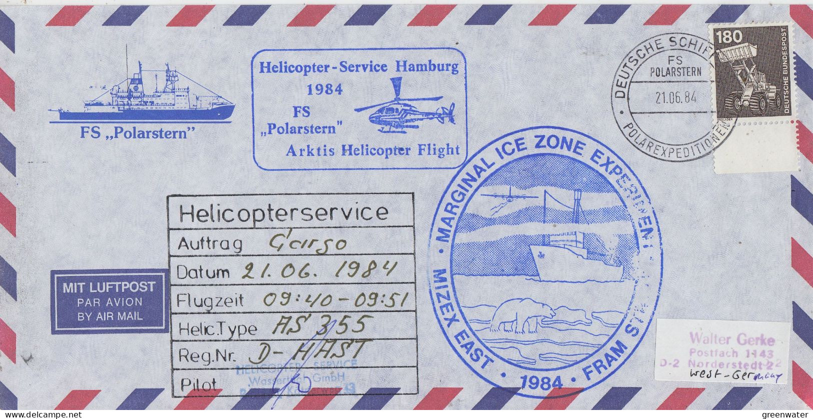 Germany Mizex Project 1984 Heli Flight Polarstern "cargo" 21.06.1984 (MZ154B) - Vols Polaires