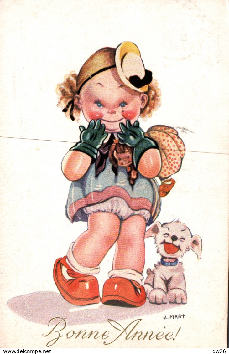 Illustration Signée Mart (Mabel Lucie Attwell) Fillette Et Son Chien: Bonne Année - Carte P.O. N° 6 - Attwell, M. L.