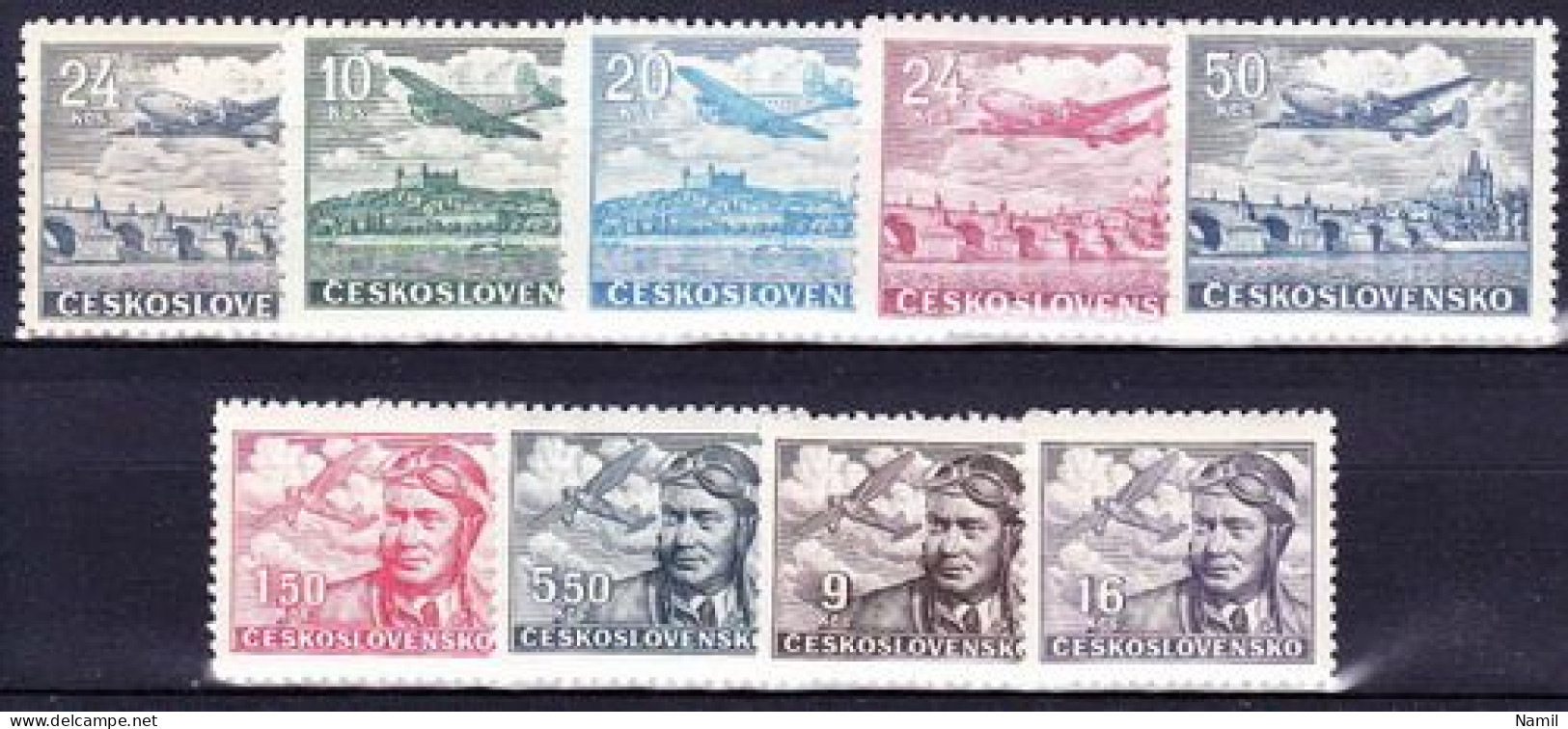 Tchécoslovaquie 1946 Mi 492-500 (Yv PA 19-27), (MNH)** - Poste Aérienne