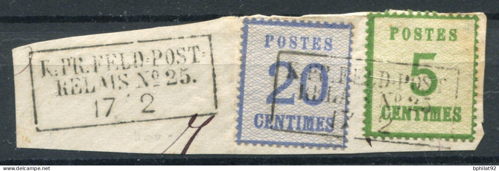 !!! ALSACE LORRAINE, N°4 ET 6 SUR FRAGMENT CACHET FELDPOST RELAIS 25 - Usati