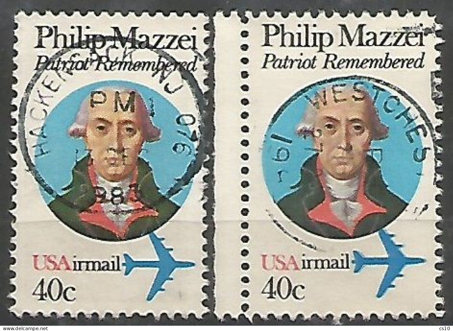 USA 1980 AirMail Philip Mazzei Patriot Cpl 2v Issue Perf.Line+block Sc.#C98 - Used VFU - 3a. 1961-… Oblitérés