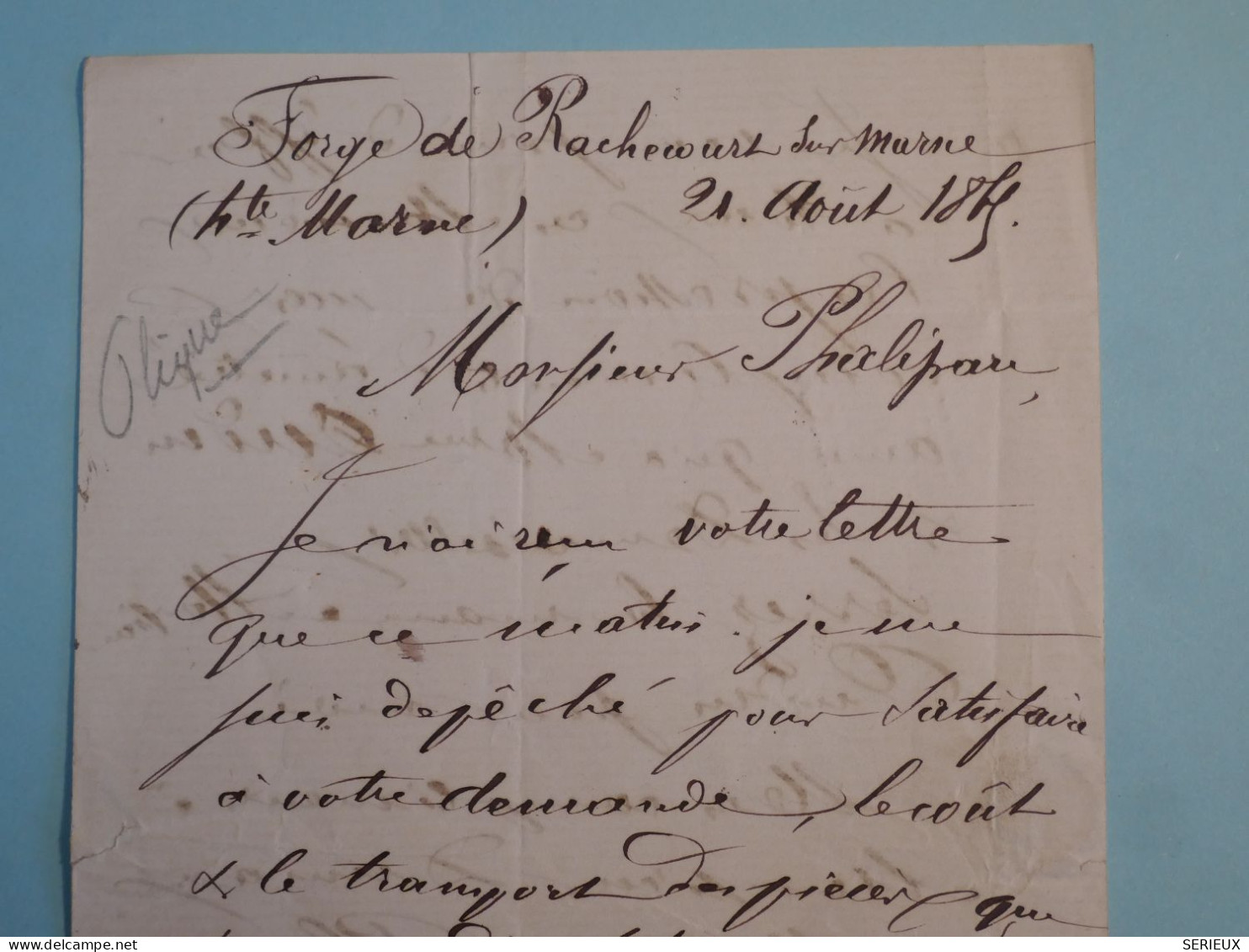 DB16 FRANCE  BELLE LETTRE  1860 ROCHECOURT?   A PARIS  +N°22+ ++AFF. INTERESSANT+++ - 1862 Napoléon III