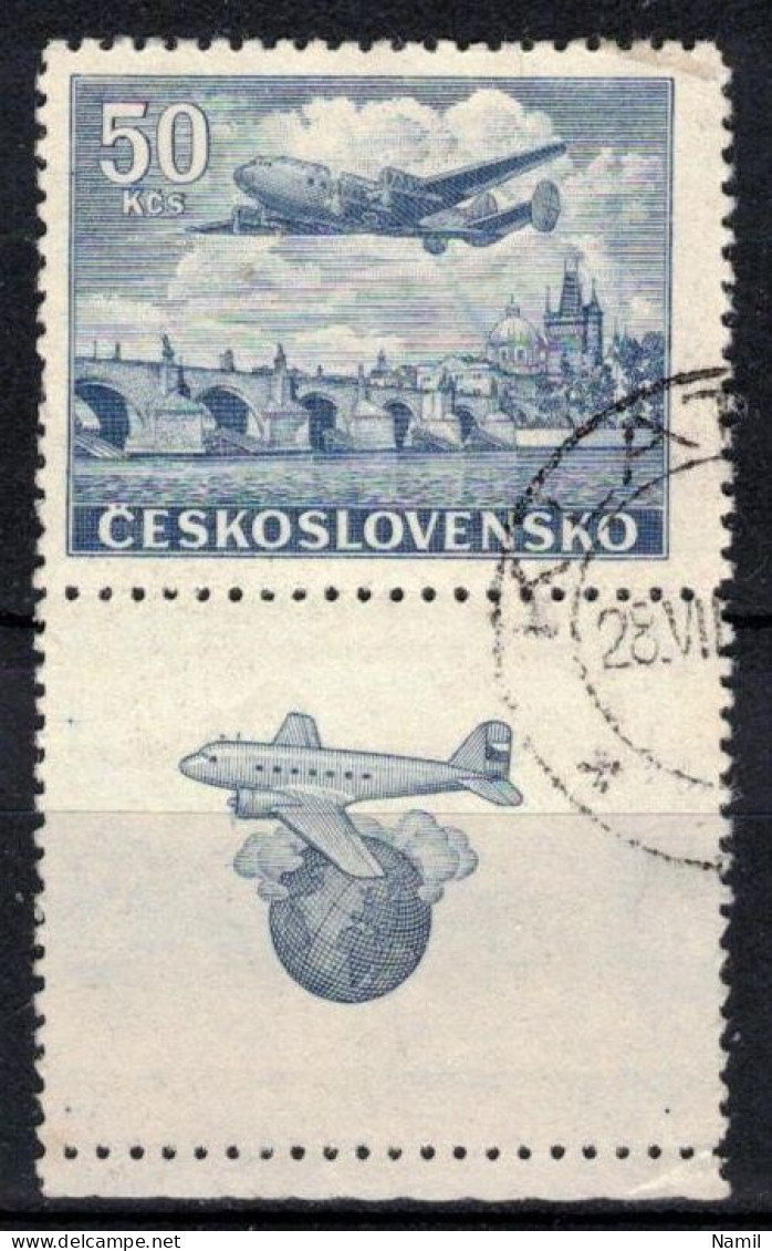 Tchécoslovaquie 1946 Mi 500 Zf (Yv PA 27 Avec Vignette), Obliteré - Luchtpost