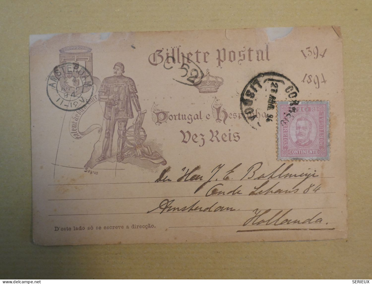 DB16 PORTUGAL   CARTE   RR  1894 LISBOA A AMSTERDAM HOLLAND +AFF. INTERESSANT+++ - Brieven En Documenten