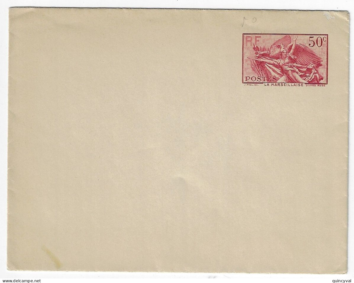 Entier Enveloppe 50c Carmin MARSEILLAISE De RUDE Intérieur Papier GRIS Storc W3a Yv 315-E1 - Enveloppes Types Et TSC (avant 1995)