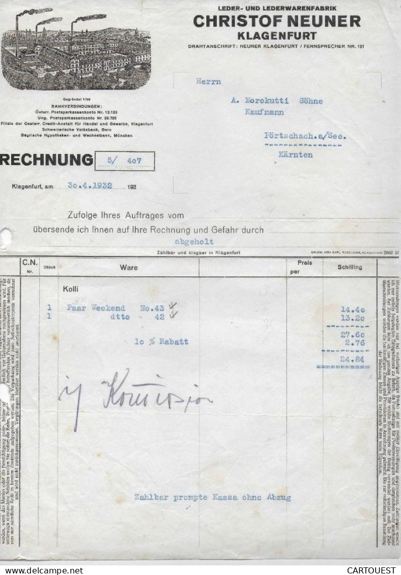 MUNCHEN,1932 CHRISTOF NEUNER KLAGENFURT LEDER UND LEDERWARENFABRIK - Andere & Zonder Classificatie