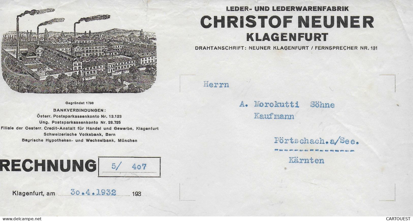 MUNCHEN,1932 CHRISTOF NEUNER KLAGENFURT LEDER UND LEDERWARENFABRIK - Sonstige & Ohne Zuordnung