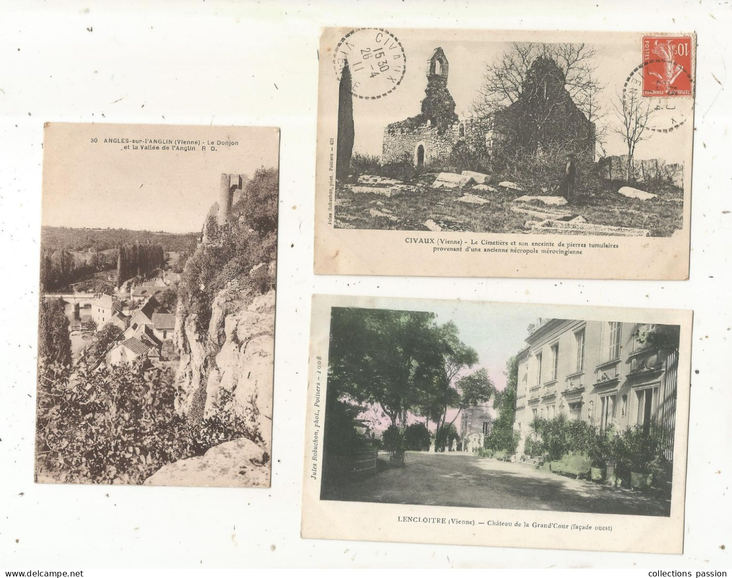 JC, Cp, 86, Vienne, POITIERS, CHAUNAY, ANGLES SUR L'ANGLIN, CIVAUX, LENCLOITRE, LOT DE 5 CARTES POSTALES - 5 - 99 Cartes