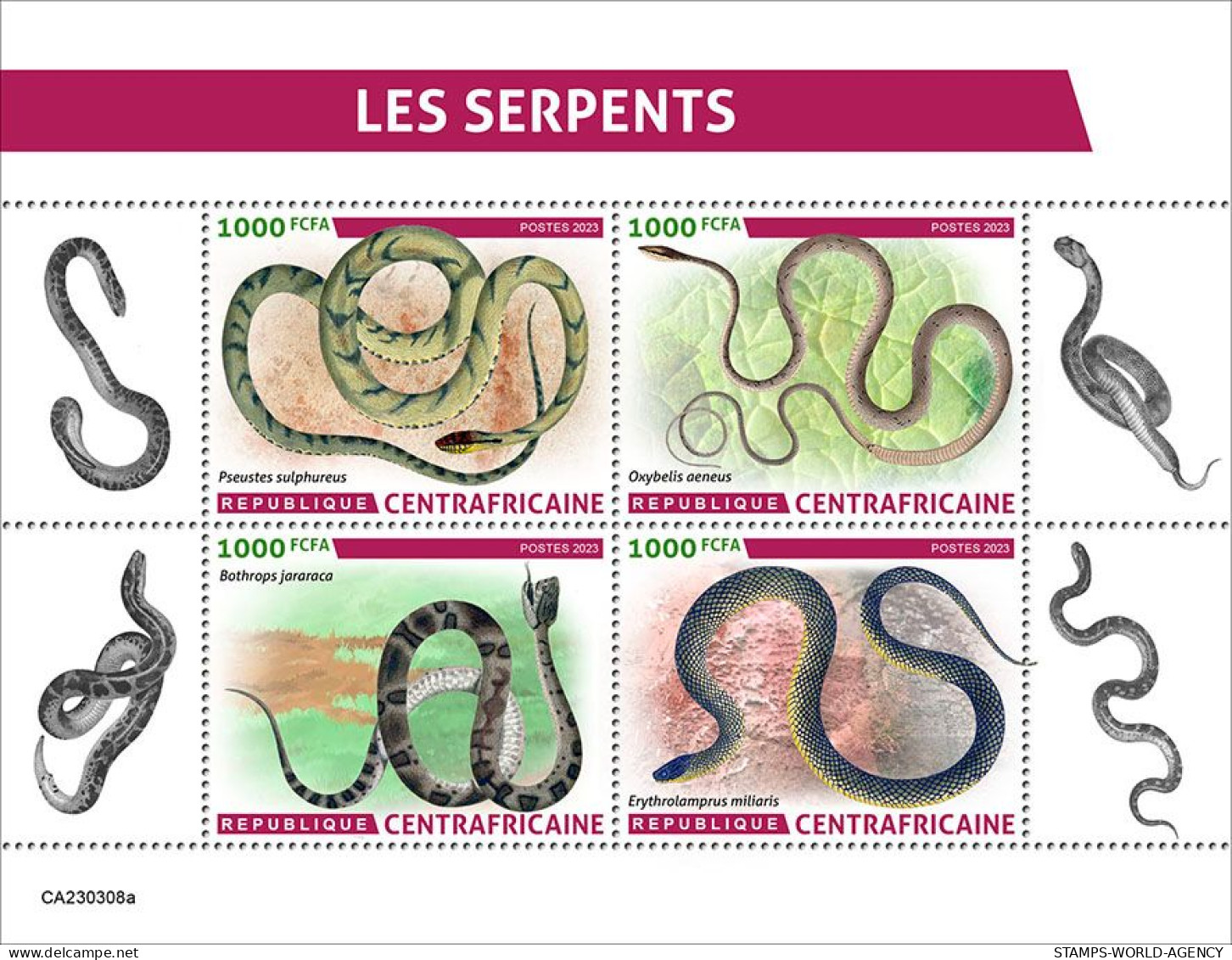 2023-06 - CENTRAL AFRICAN- SNAKES              4V  MNH** - Serpents