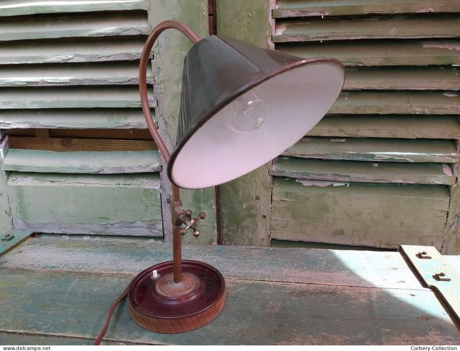 Lampe De Bureau Abat-jour Tôle Émail Vert. - Lámparas Y Arañas