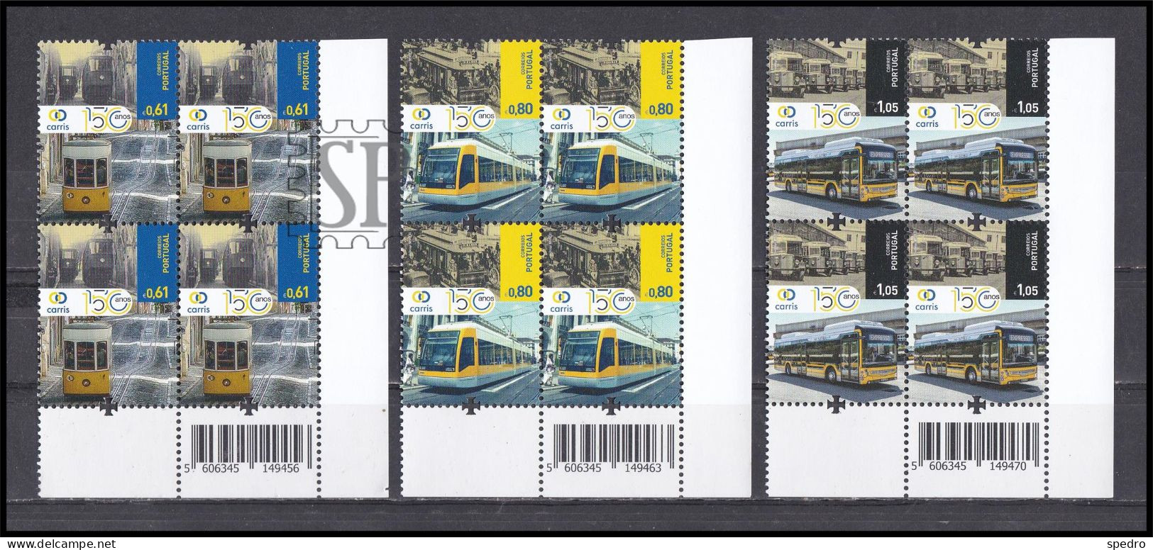 Portugal 2023 Quadra 150 Anos Da Carris Transportes Públicos Urbanos Transports Trasporto Transporte Corner Sheet Code - Fogli Completi