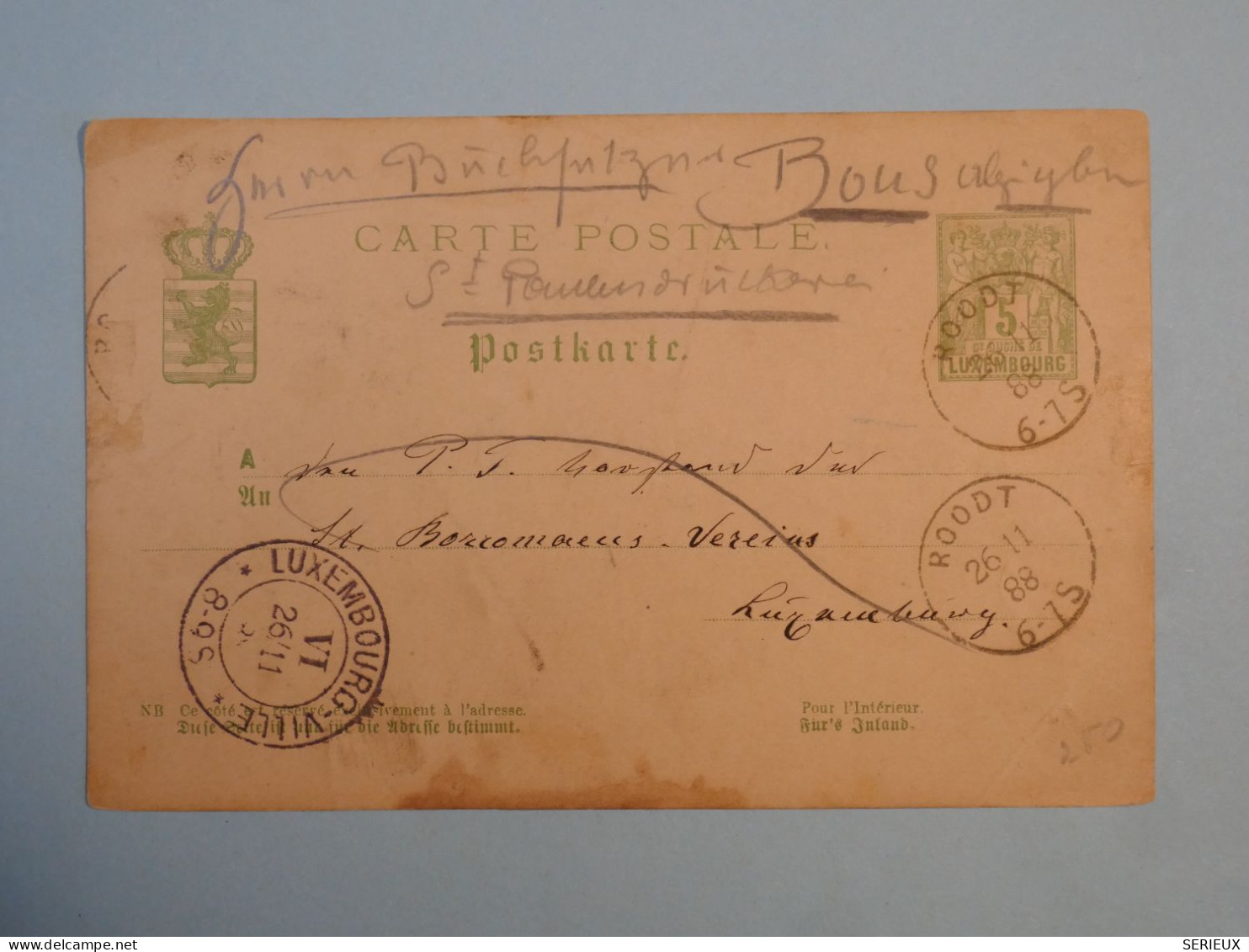 DB16   LUXEMBOURG  BELLE CARTE  ENTIER  RR  1888  + + AFF. INTERESSANT+++ - Interi Postali