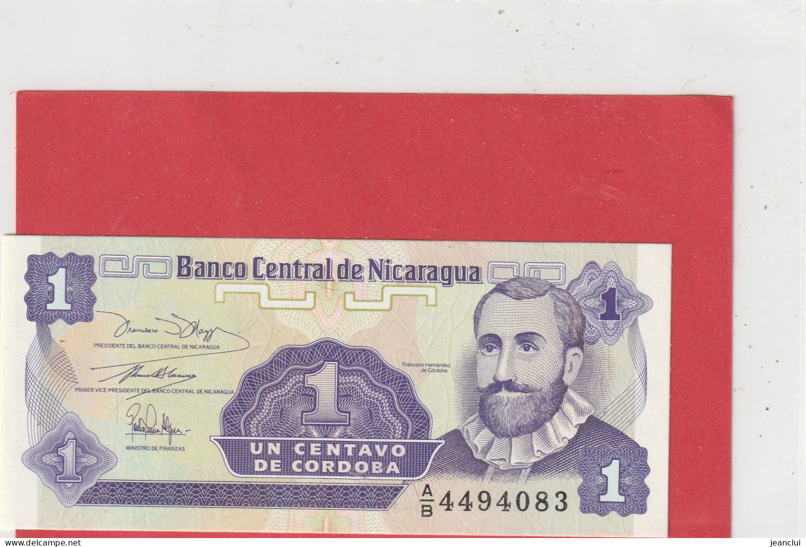 BANCO CENTRAL DE NICARAGUA .  1 CENTAVO DE CORDOBA . ND . N°  A/B 4494083 .  2 SCANNES - Nicaragua