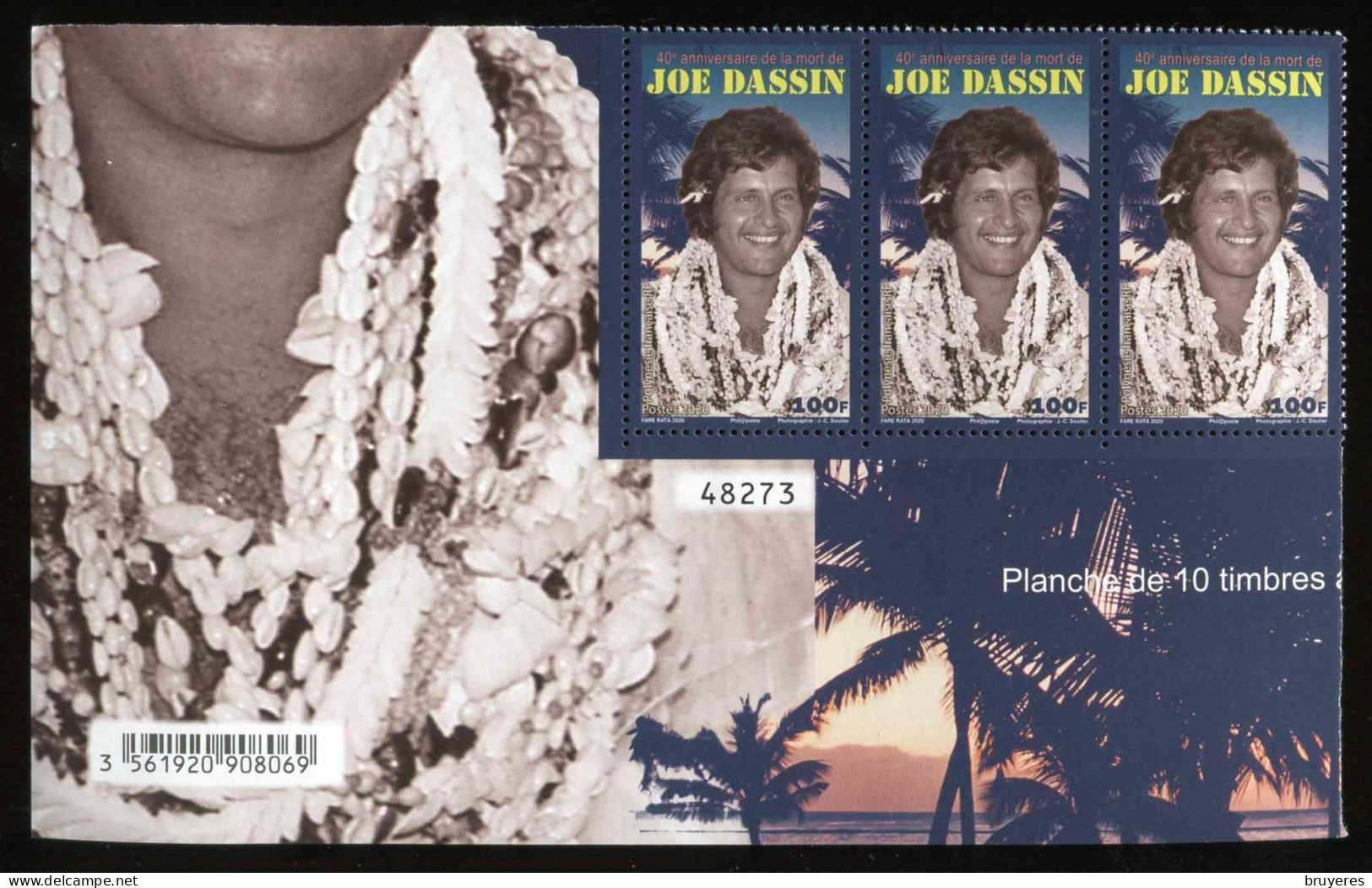 TIMBRES** De 2020 Gommés En Coin De Feuille De POLYNESIE "100 F - 40 ANS DE LA MORT DE JOE DASSIN" - Neufs