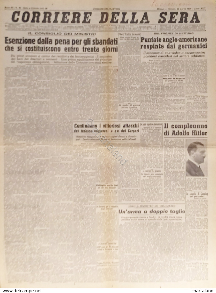 Corriere Della Sera N. 95 - 1944 Il Consiglio Dei Ministri - Altri & Non Classificati