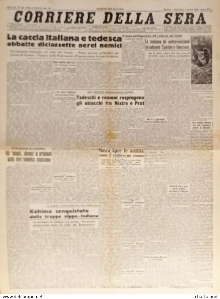 Corriere Della Sera N. 86 - 1944 Caccia Italiana E Tedesca Abbatte Aerei Nemici - Altri & Non Classificati