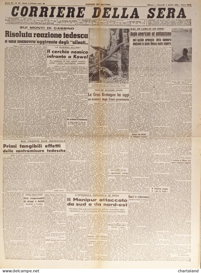 Corriere Della Sera N. 84 - 1944 Sui Monti Di Cassino - Altri & Non Classificati
