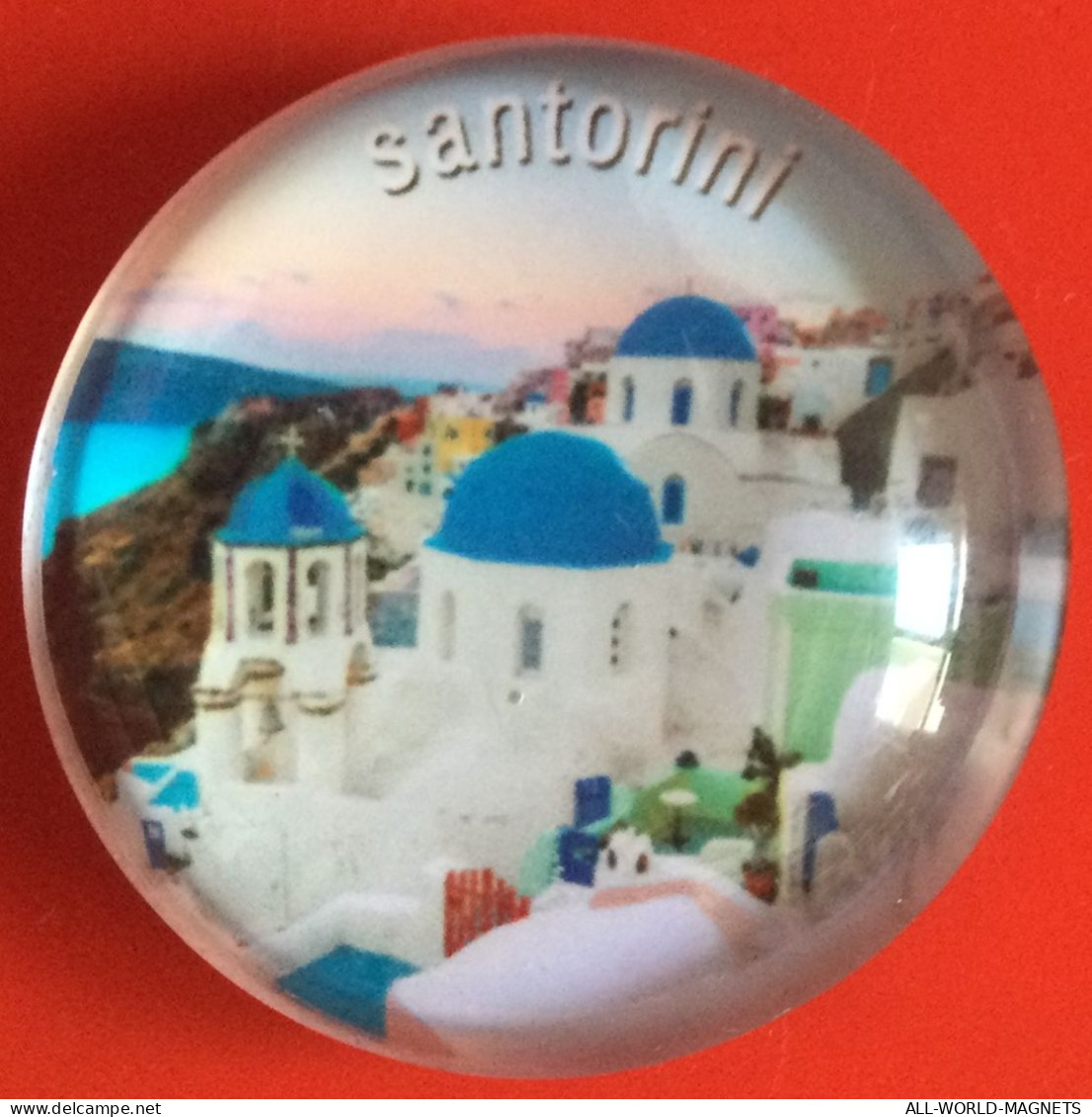 View Of Santorini Island Thera Aegean Sea Round Fridge Magnet Souvenir, Greece - Toerisme