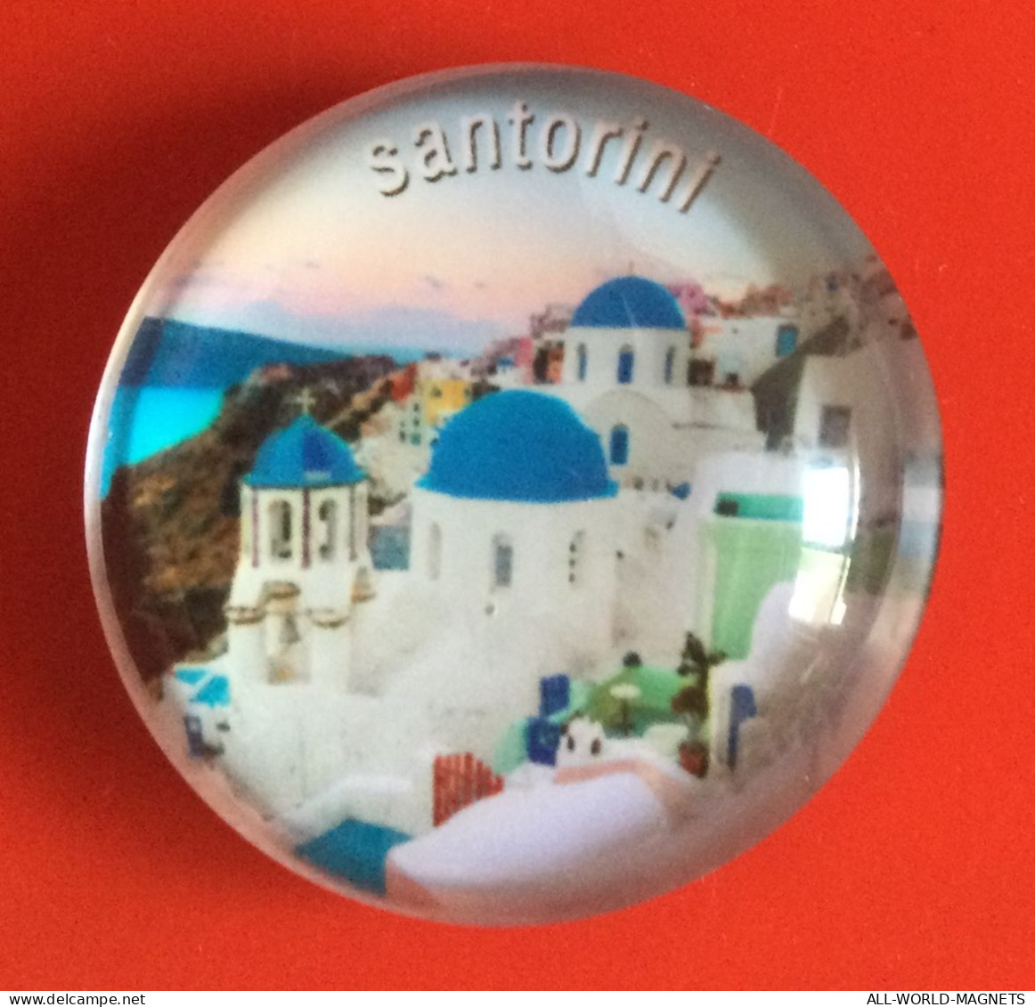 View Of Santorini Island Thera Aegean Sea Round Fridge Magnet Souvenir, Greece - Tourismus