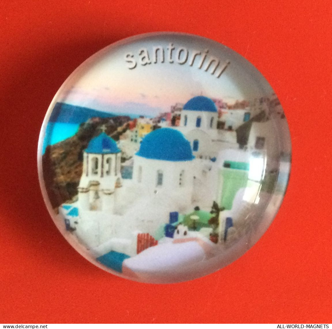 View Of Santorini Island Thera Aegean Sea Round Fridge Magnet Souvenir, Greece - Tourism