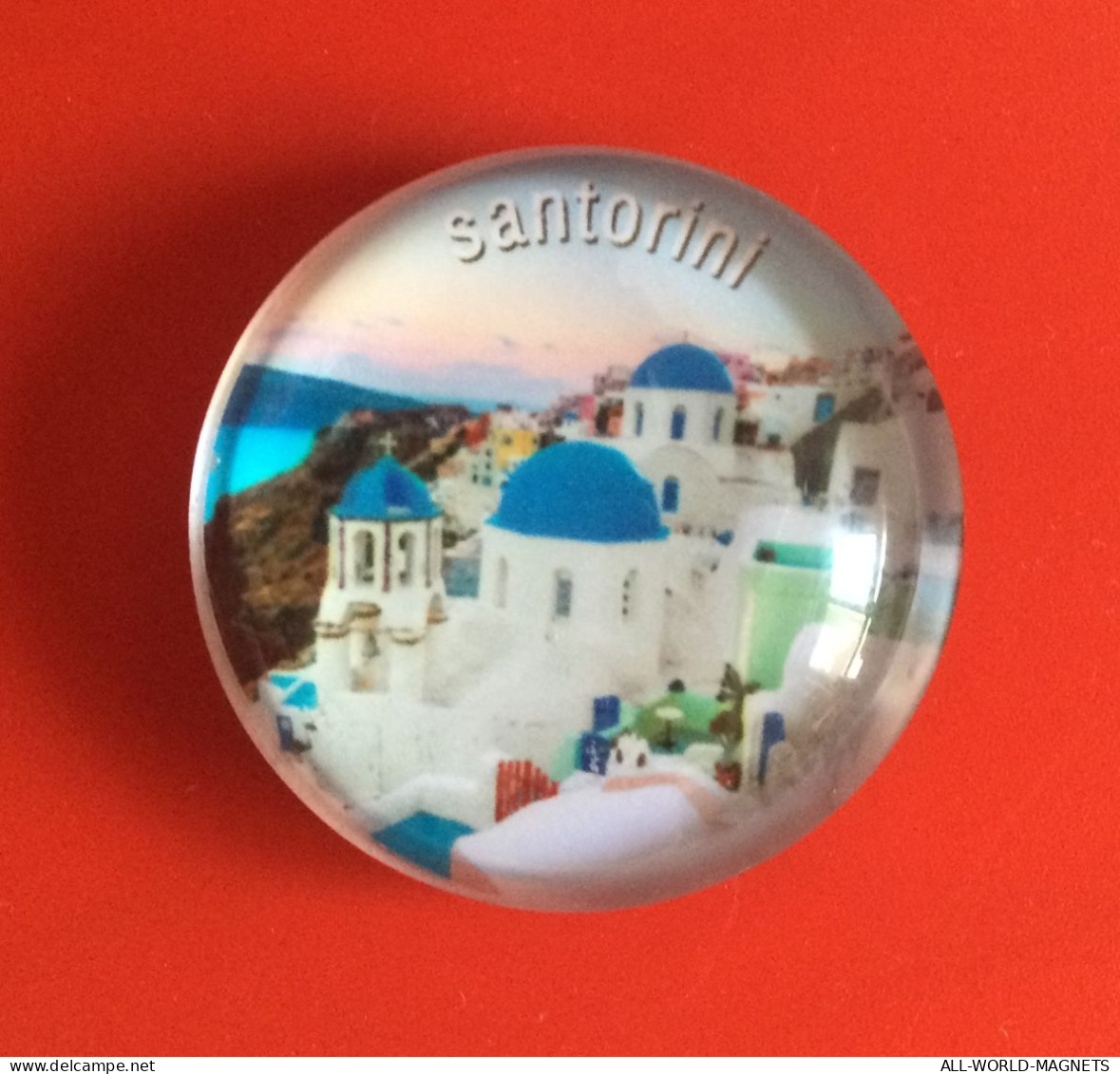 View Of Santorini Island Thera Aegean Sea Round Fridge Magnet Souvenir, Greece - Tourisme