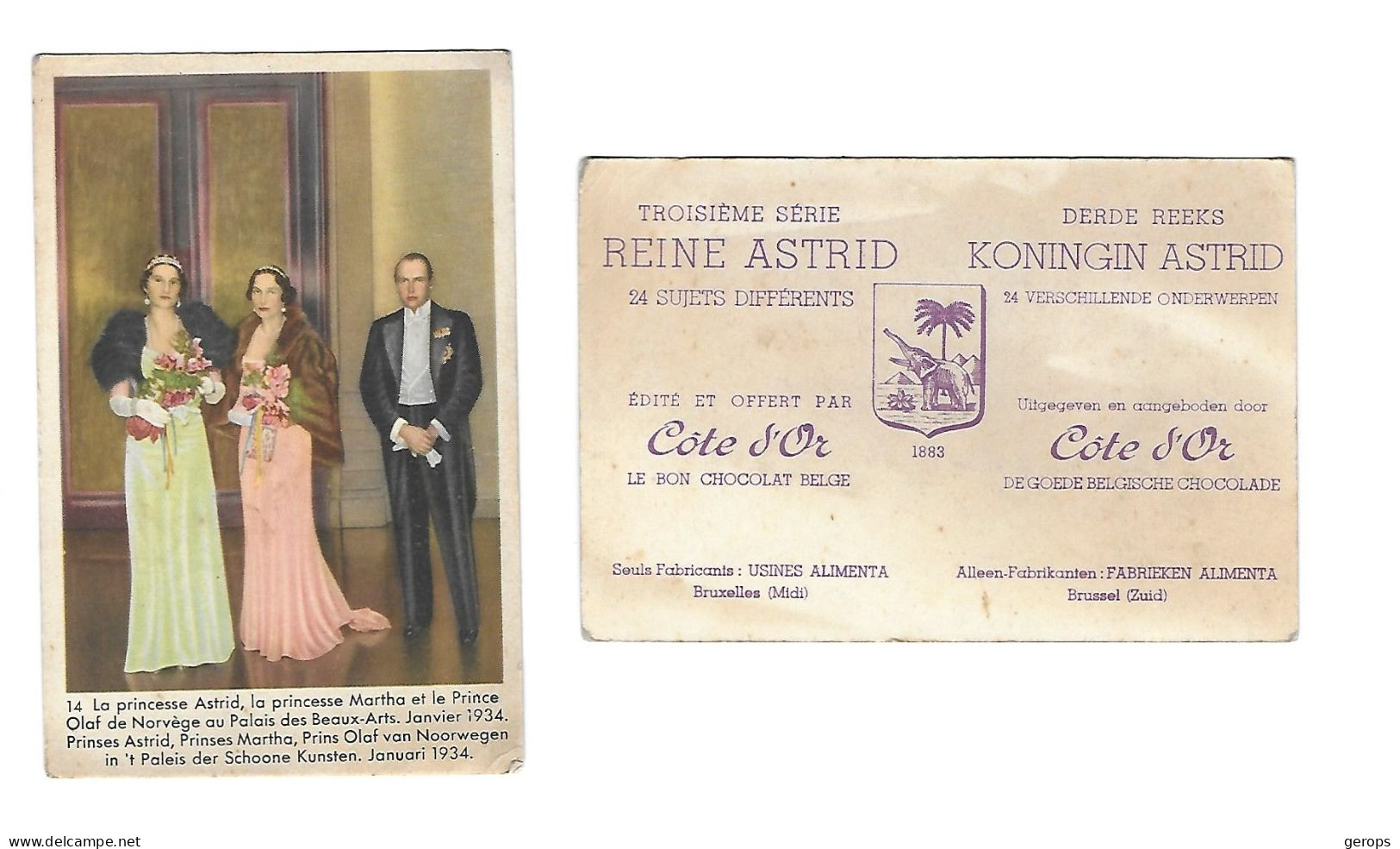 21a Cote D'Or Koningin Astrid Derde Reeks Nr 14 Prises Astrid  Schoone Kunsten 1934 - Côte D'Or