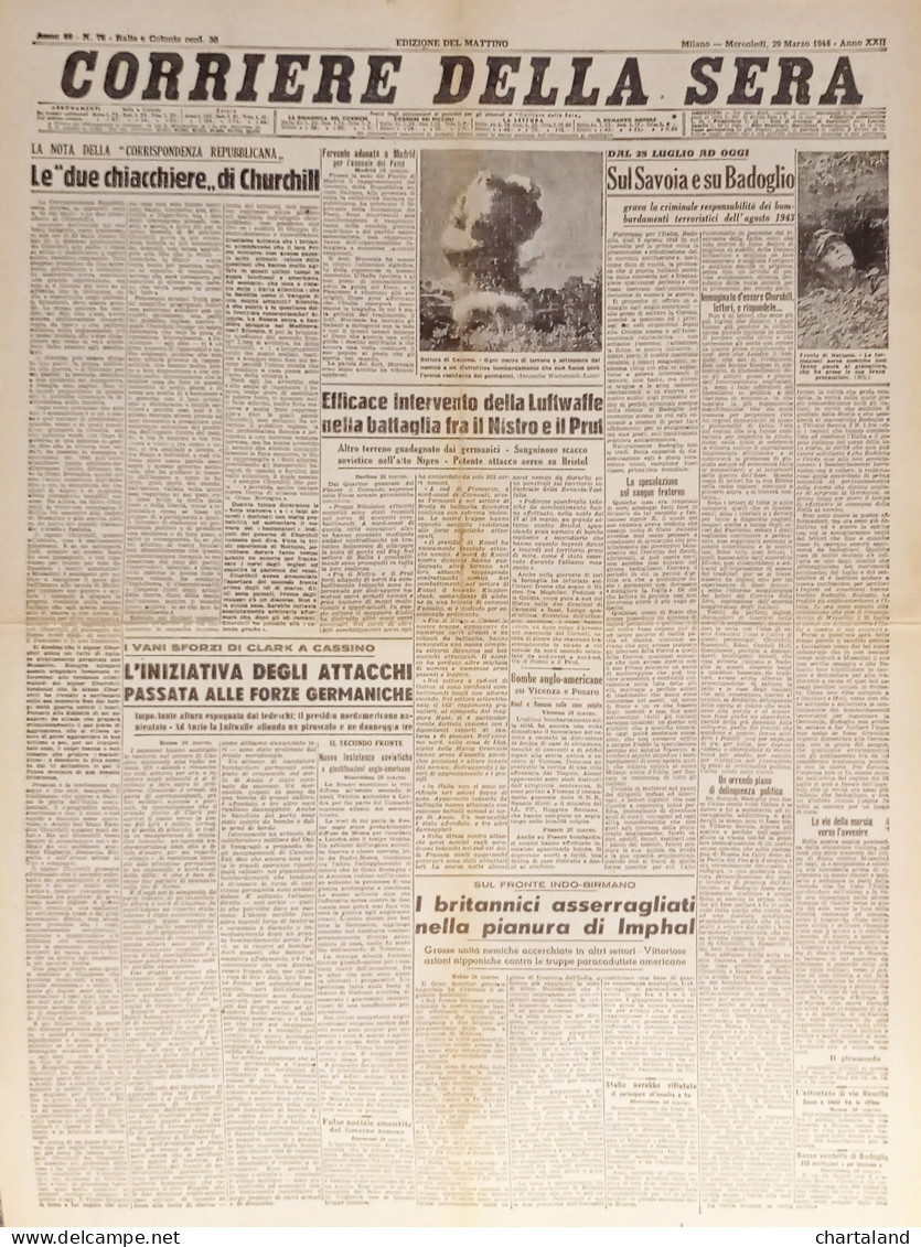 Corriere Della Sera N. 76 - 1944 Le Due Chiacchiere Di Churchill - Altri & Non Classificati