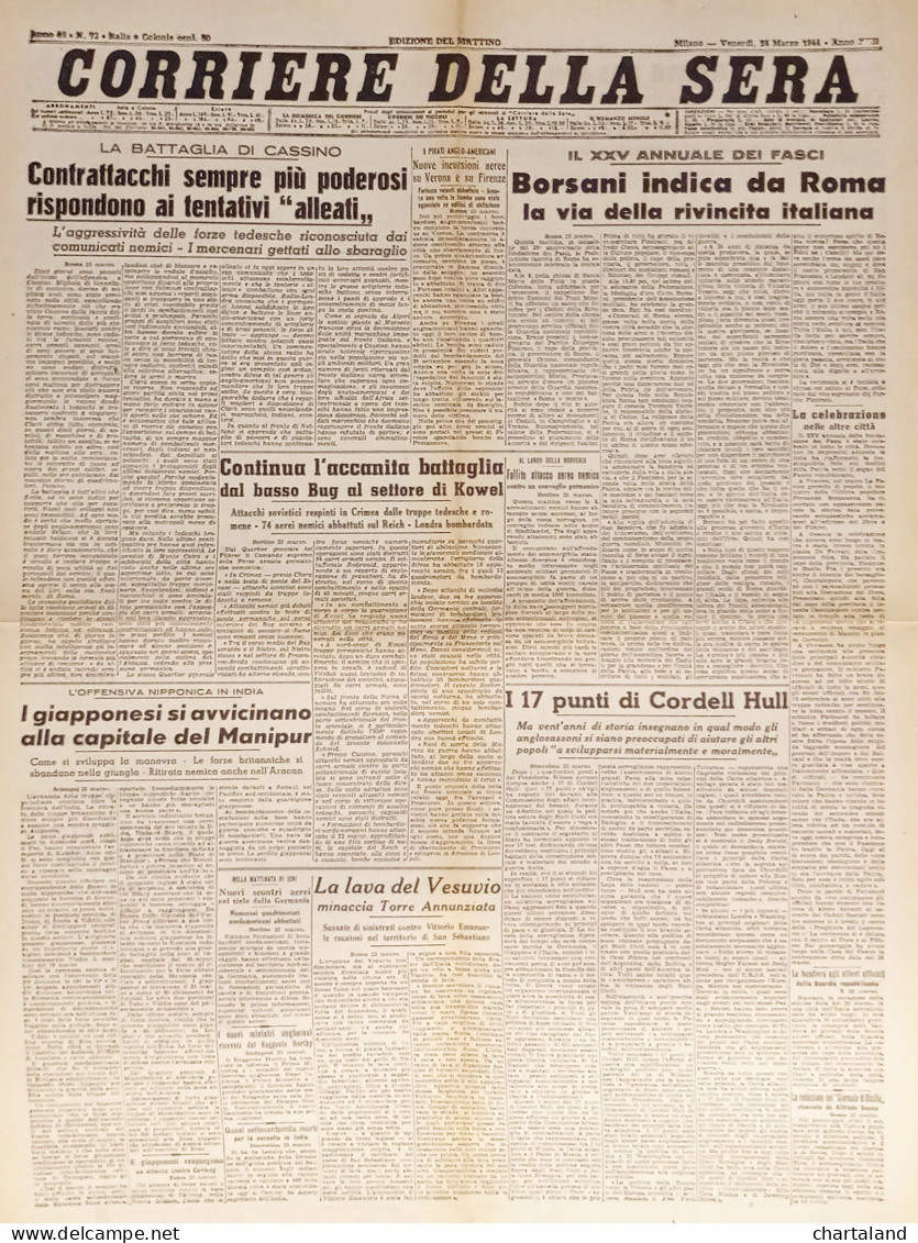 Corriere Della Sera N. 72 - 1944 Borsani Indica Da Roma La Via Della Rivincita - Altri & Non Classificati