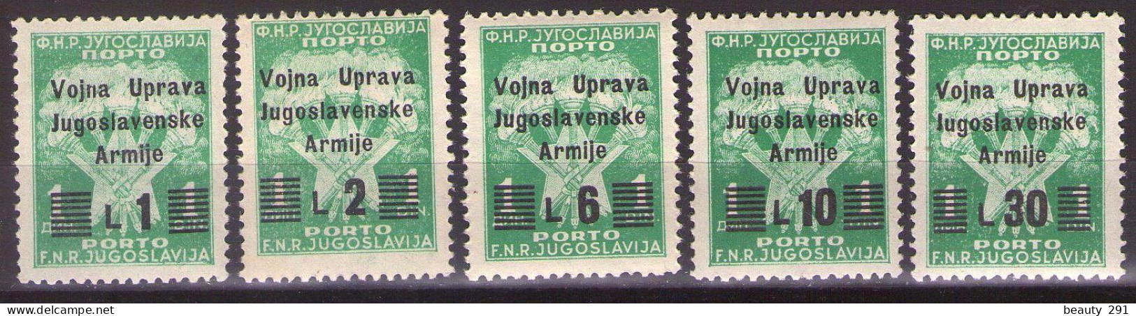 1947 ISTRIA E LITORALE SLOVENO,AMMINISTRAZIONE MILITARE JUGOSLAVA, SEGNATASSE,PORTO ,Sass. 20-25  MNH**VF - Yugoslavian Occ.: Slovenian Shore