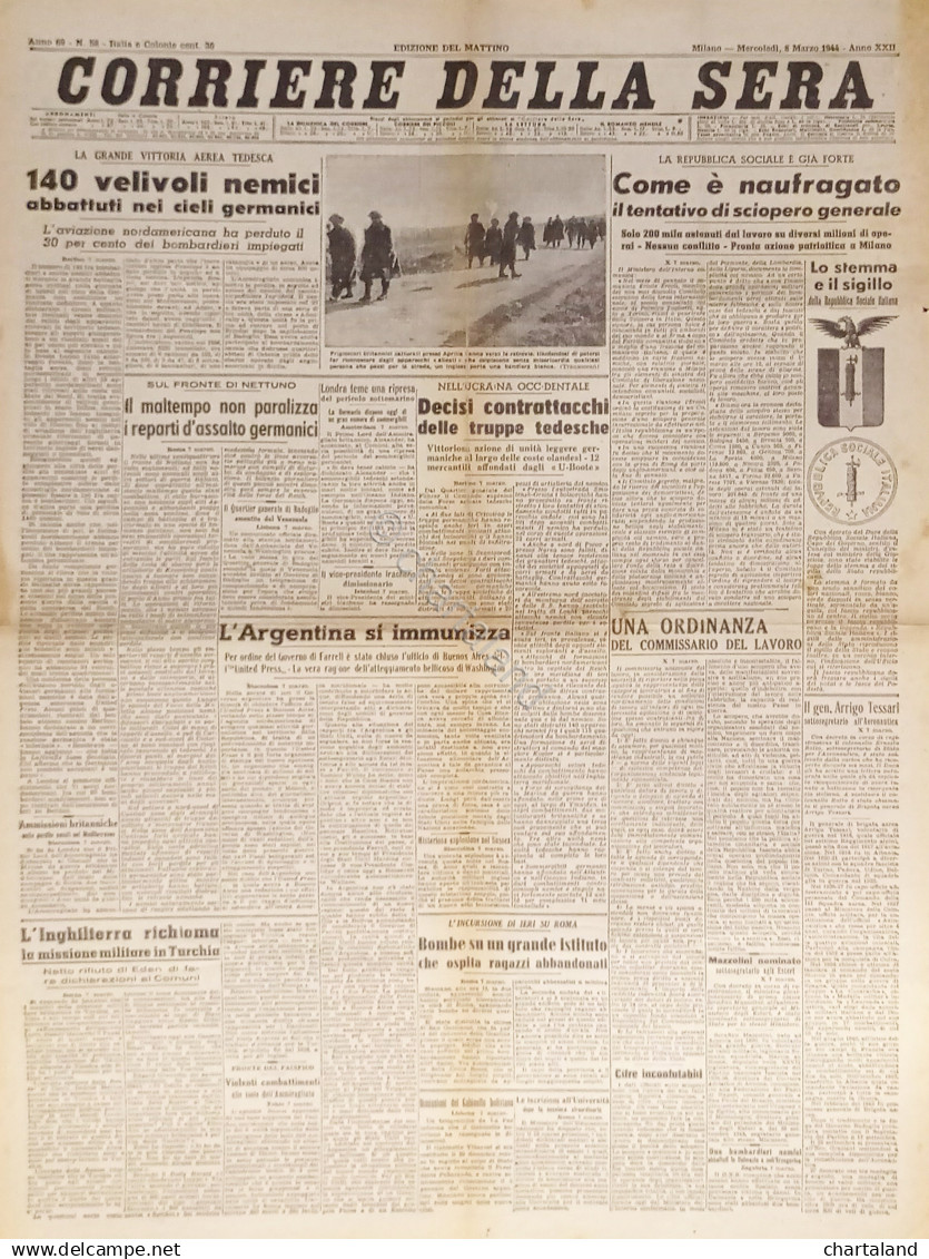 Corriere Della Sera N. 58 - 1944 La Grande Vittoria Aerea Tedesca - Altri & Non Classificati