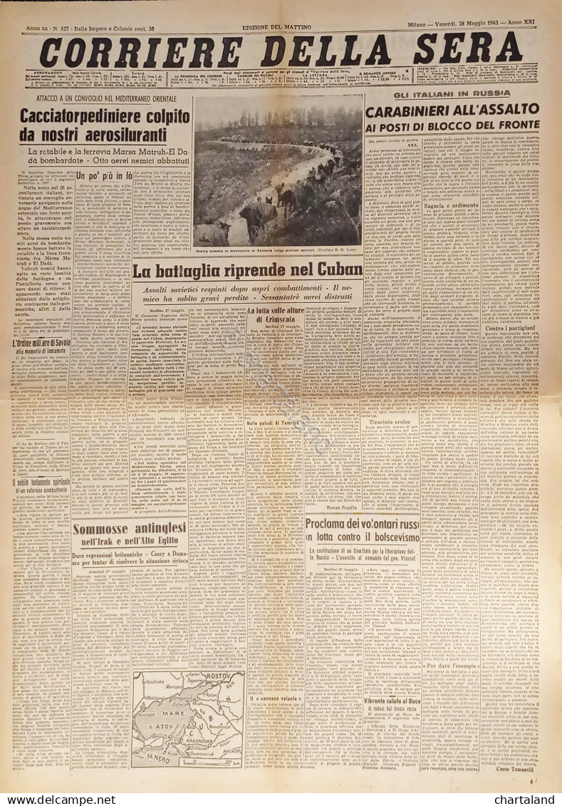 Corriere Della Sera N.127 - 1943 La Battaglia Riprende Nel Cuban - Altri & Non Classificati