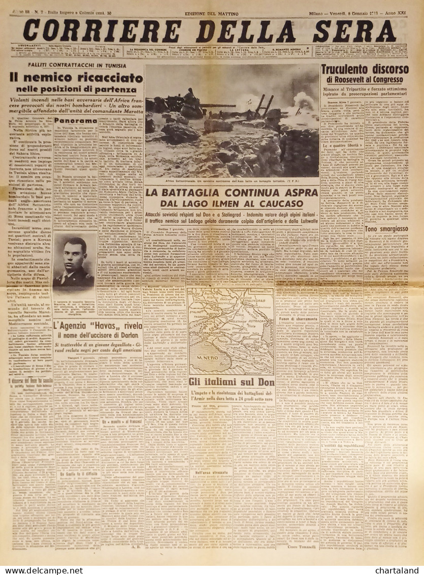 Corriere Della Sera N. 7 - 1943 Falliti Contrattacchi In Tunisia - Altri & Non Classificati