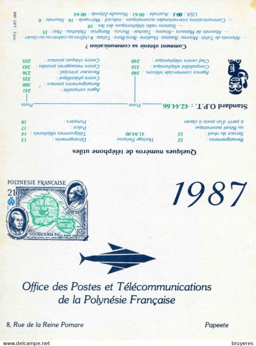 ENTIER POSTAL Ou PSEUDO De 1987 De POLYNESIE Avec Timbre "STOCKHOLMIA 86" Et Illust. "CALENDRIER DE 1987" - Postwaardestukken