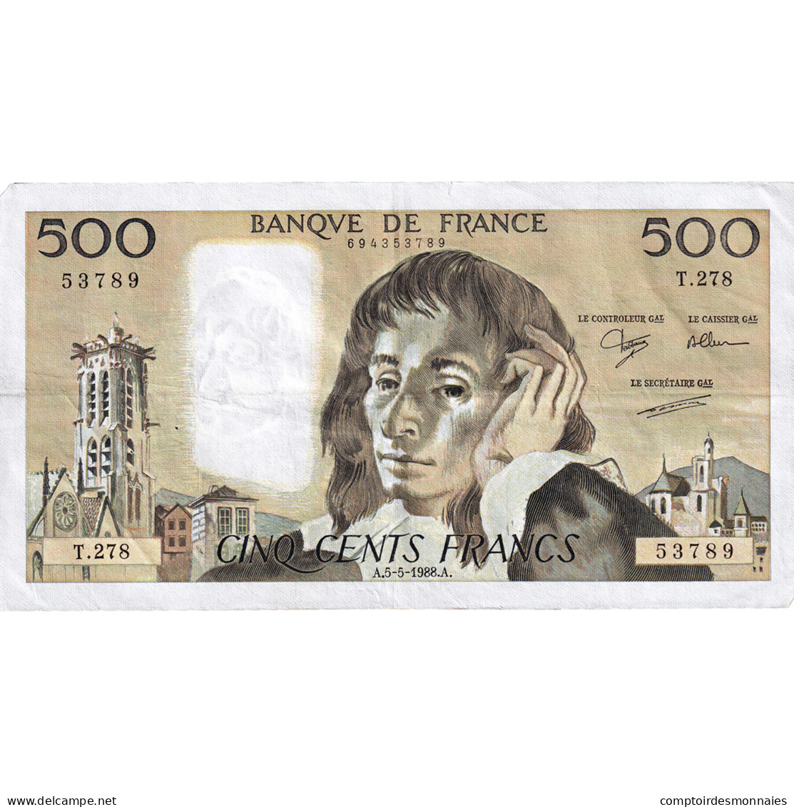 France, 500 Francs, Pascal, 1988, T.278, TTB, Fayette:71.39 - 500 F 1968-1993 ''Pascal''