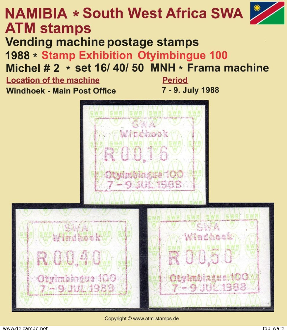1988 SWA Namibia ATM 2 / Otyimbingue 100 / Windhoek / Set 16/40/50 ** Frama Automatenmarken Etiquetas Automatici RSA - Viñetas De Franqueo [ATM]