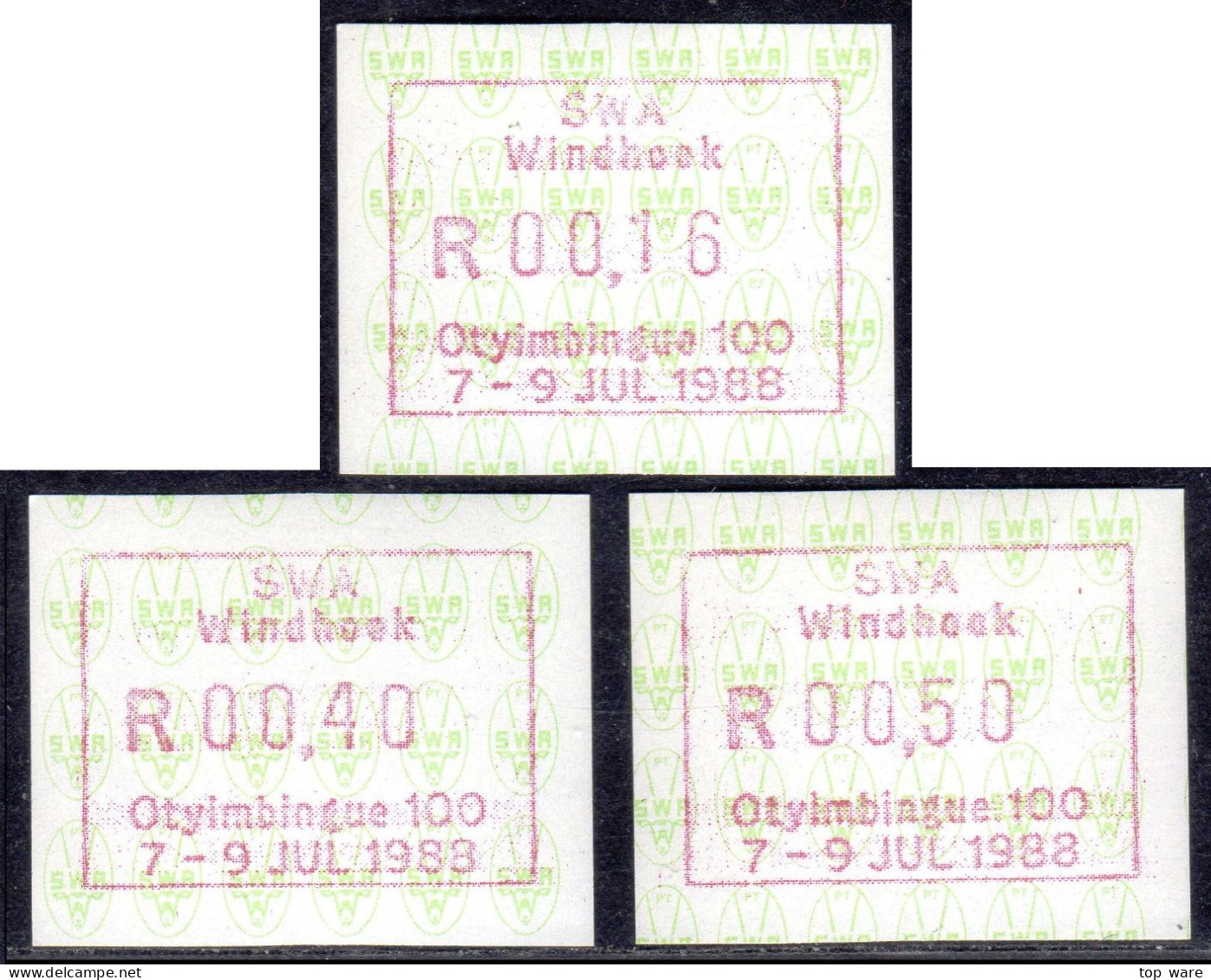 1988 SWA Namibia ATM 2 / Otyimbingue 100 / Windhoek / Set 16/40/50 ** Frama Automatenmarken Etiquetas Automatici RSA - Automaatzegels [ATM]
