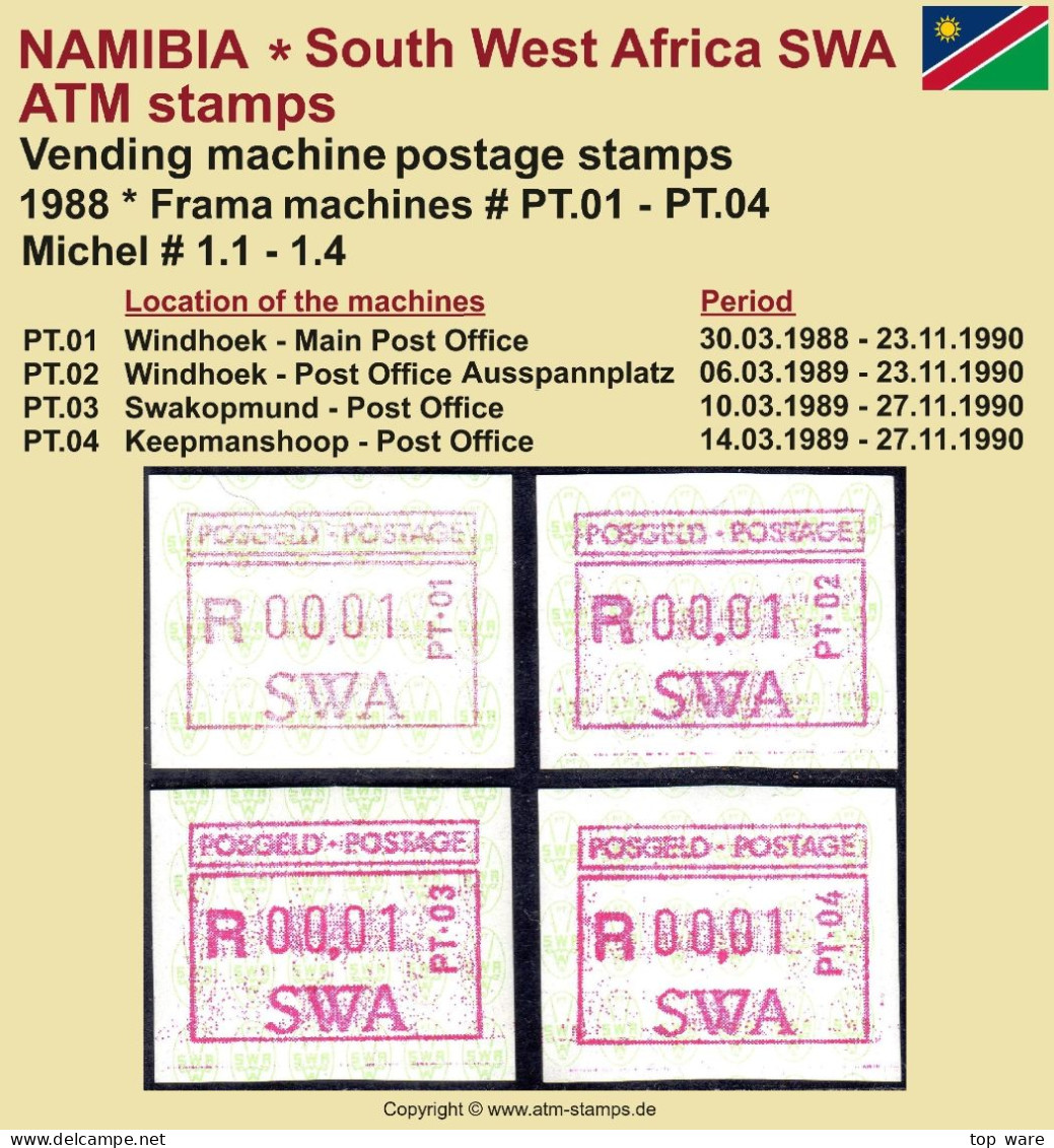 1988 SWA Namibia ATM 1 / PT.01 - PT.04 / Series 00,01 ** Frama Label Automatenmarken Etiquetas Automatici RSA - Automatenmarken [ATM]