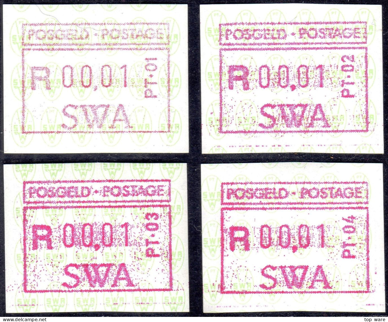 1988 SWA Namibia ATM 1 / PT.01 - PT.04 / Series 00,01 ** Frama Label Automatenmarken Etiquetas Automatici RSA - Machine Labels [ATM]