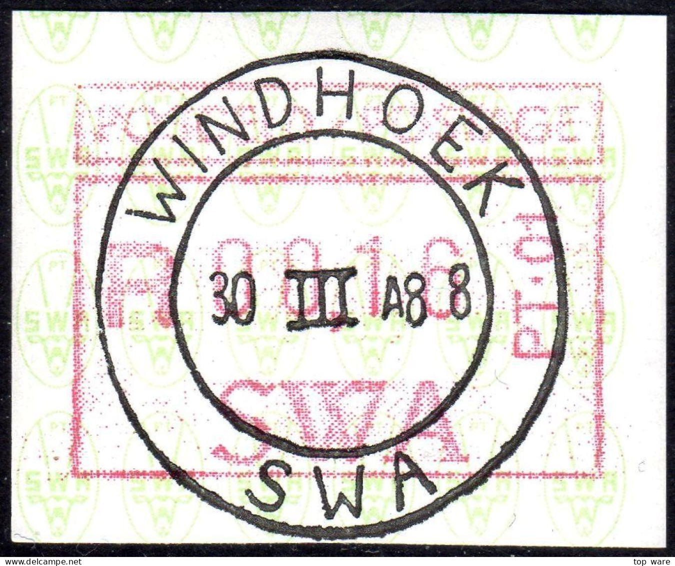 1988 SWA Namibia ATM 1 - PT.01 Windhoek 00,16 Ersttagstempel 30.3.88 / Frama Label Automatenmarken Etiquetas Automatici - Vignette [ATM]