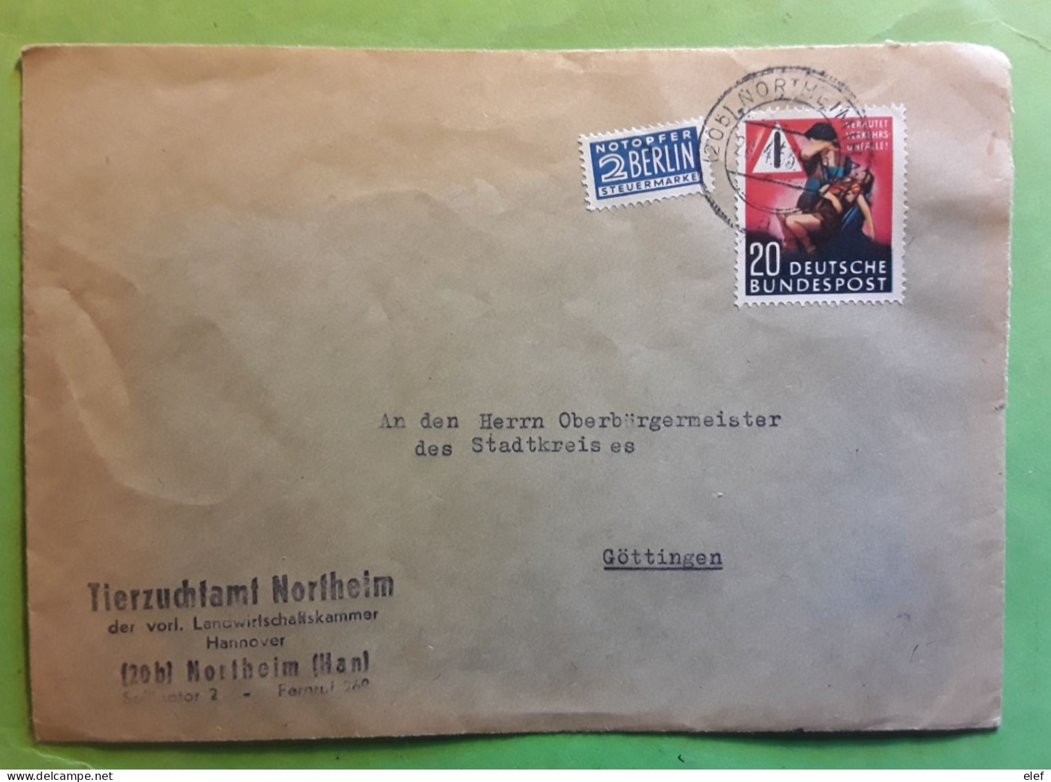 Brief Aus NORTHEIM Deutschland Yvert 48 Verhutet  Verkehrs - Unfalle  Accidents De La Route , 1953 > Gottingen TB - Unfälle Und Verkehrssicherheit