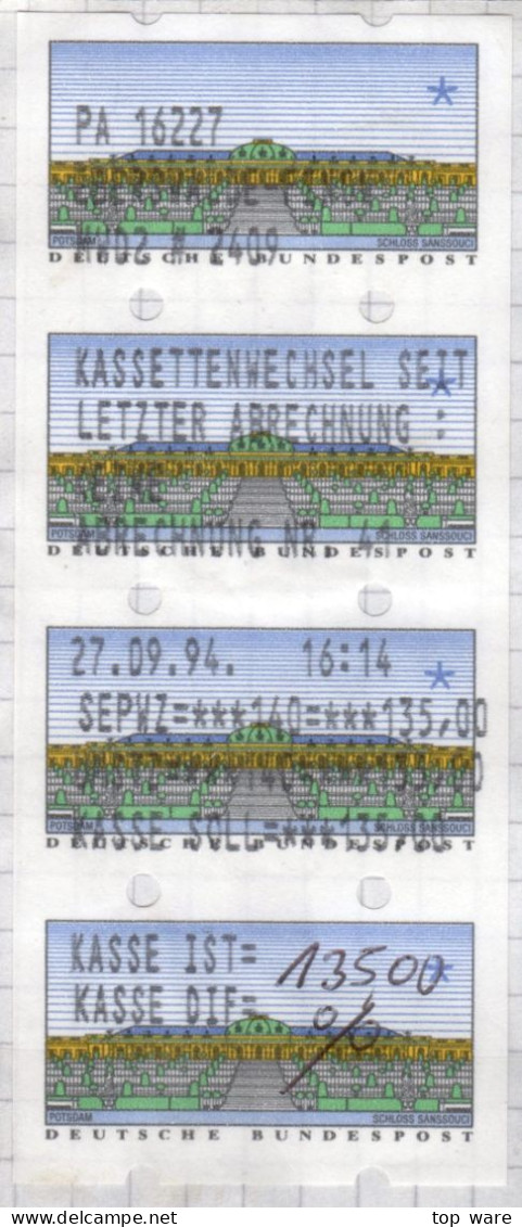 Deutschland Bund ATM 2.2.1 Abrechnung Kassenwechsel 4er-Streifen 27.9.94 Von 16227 Eberswalde-Finow Automatenmarken - Machine Labels [ATM]