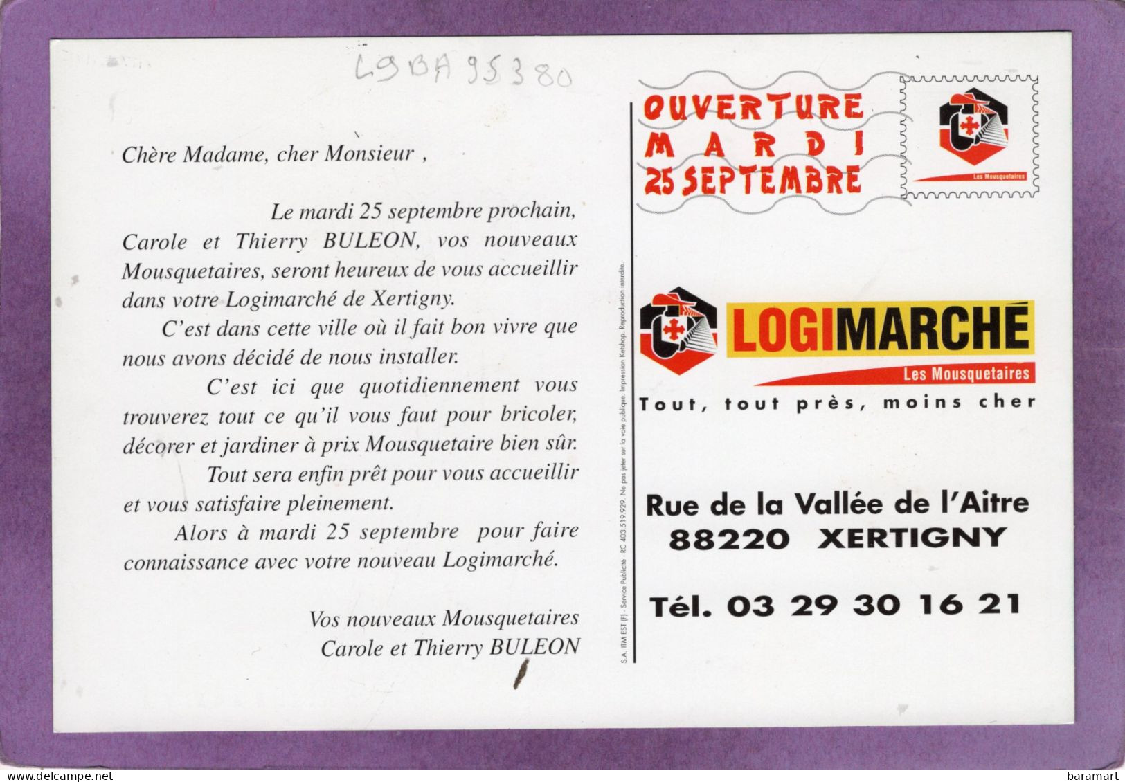 88 XERTIGNY Reproduction D'une Carte Postale L'Hôtel De Ville Sur Flyer Pour Ouverture Magasin  LOGIMARCHÉ - Xertigny