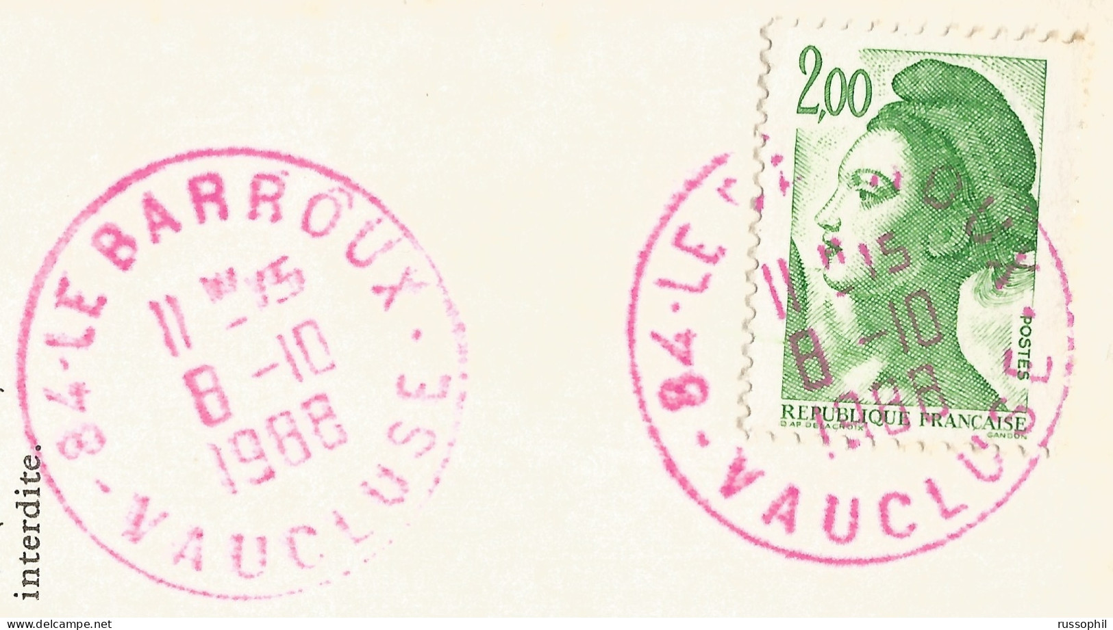 FRANCE - VARIETY &  CURIOSITY - 84 - PINK A9 "LE BARROUX" DEPARTURE CDSs ON FRANKED PC TO BELGIUM - 1988 - Brieven En Documenten